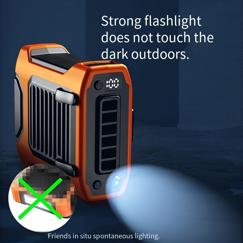 USB Rechargeable Neck Fan with Power Bank, Flashlight, and 3600mAh Battery