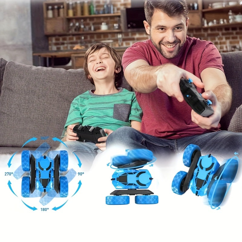 Coche de acrobacias RC para niños de 2.4GHz, rotación de 360°, 4WD, faros LED, batería recargable