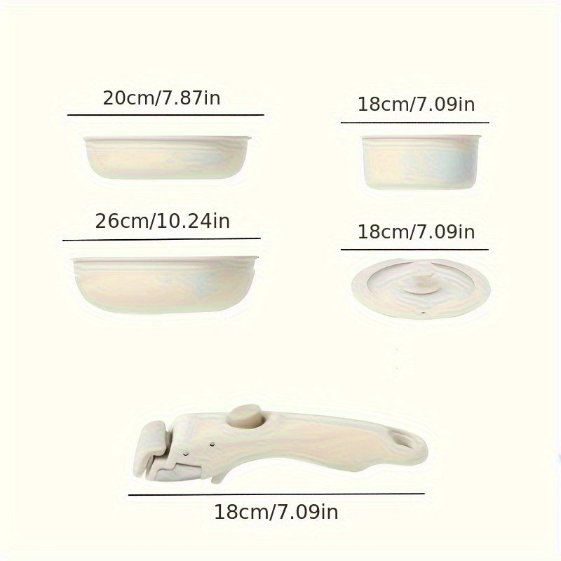 Induksion gaz plitasi uchun ajraladigan tutqichli 5 ta qismdan iborat Nonstick Maifan tosh idishlar to'plami