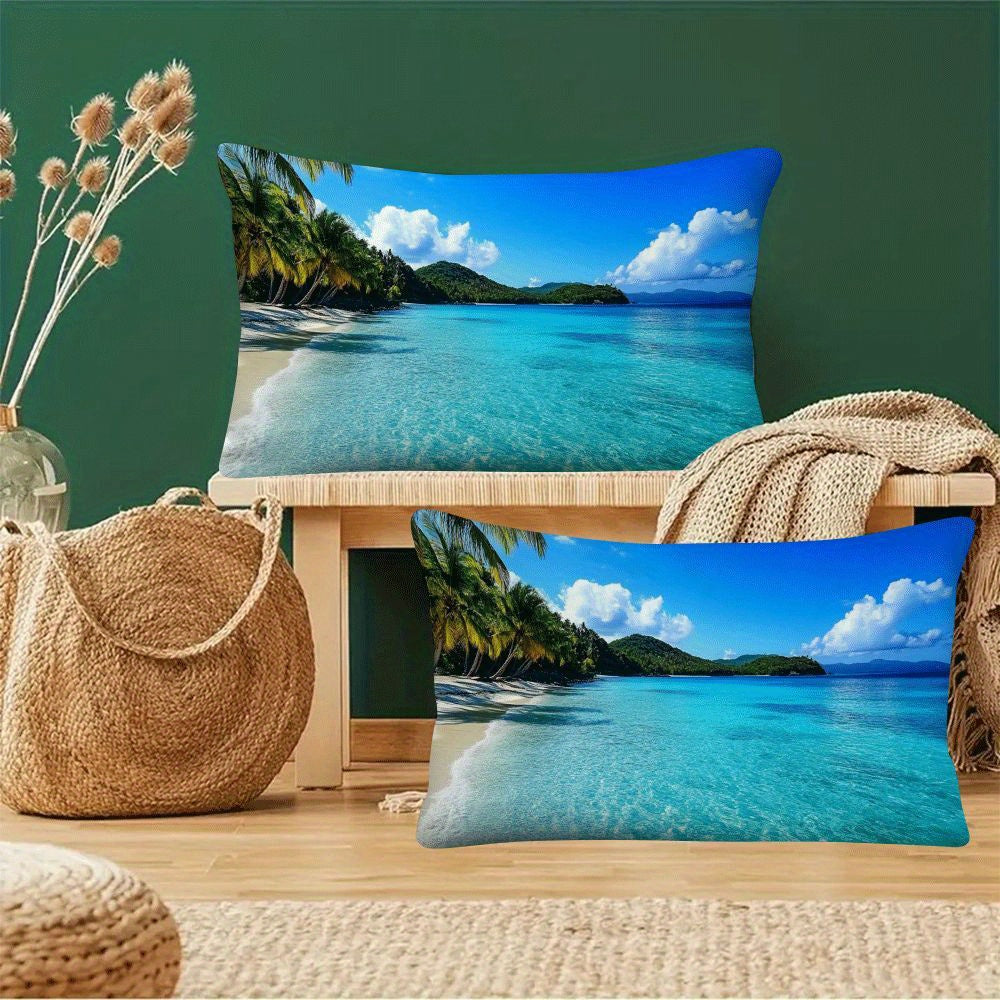 Set of 2 Ocean Beach and Coconut Tree Print Pillow Covers 50.8x30.48cm Square Cushion Cases for Living Room Bedroom Outdoor