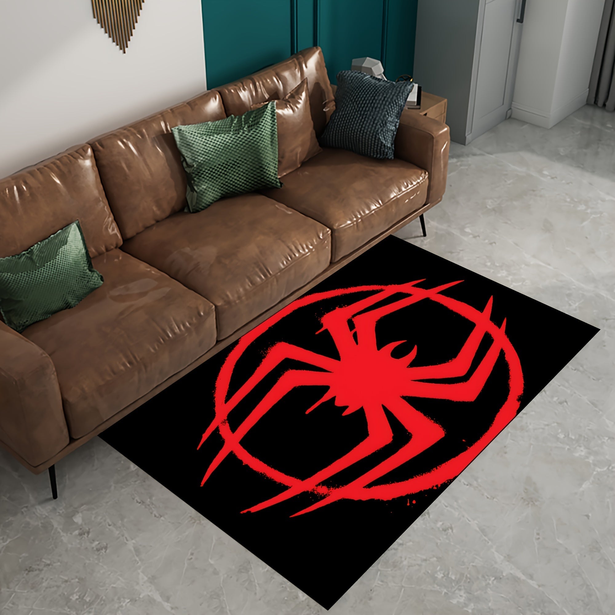 3D Spider Web Pattern Area Rug Non-Slip Stain-Resistant Machine Washable for Living Room Bedroom