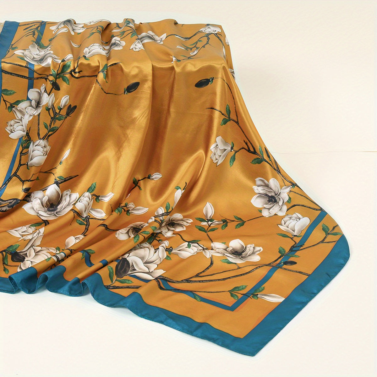 Винтажные сатиновые повязки на голову для женщин, принт магнолия, квадратный шарф-невершитель, 89,92 см