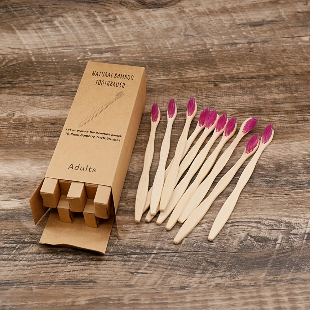 10 Packs Bamboo Toothbrushes for Adults Soft Nylon Bristles Full-Size Head
