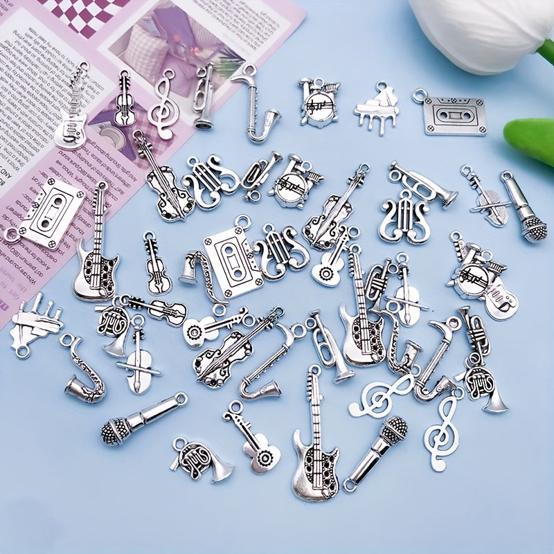 50 Pieces Antique Silver Music Instrument Pendants for Jewelry Making