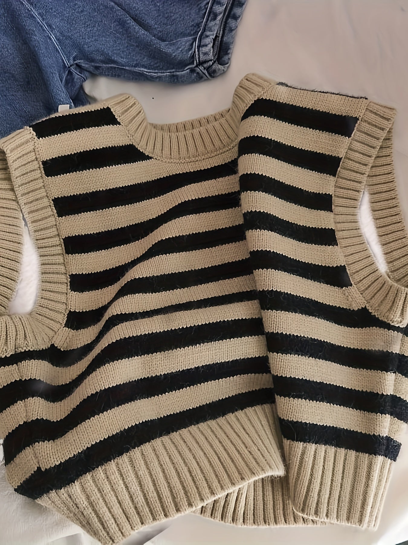 Children's Striped Knit Pullover Crew Neck Polyester Blend Medium Stretch Spring Fall