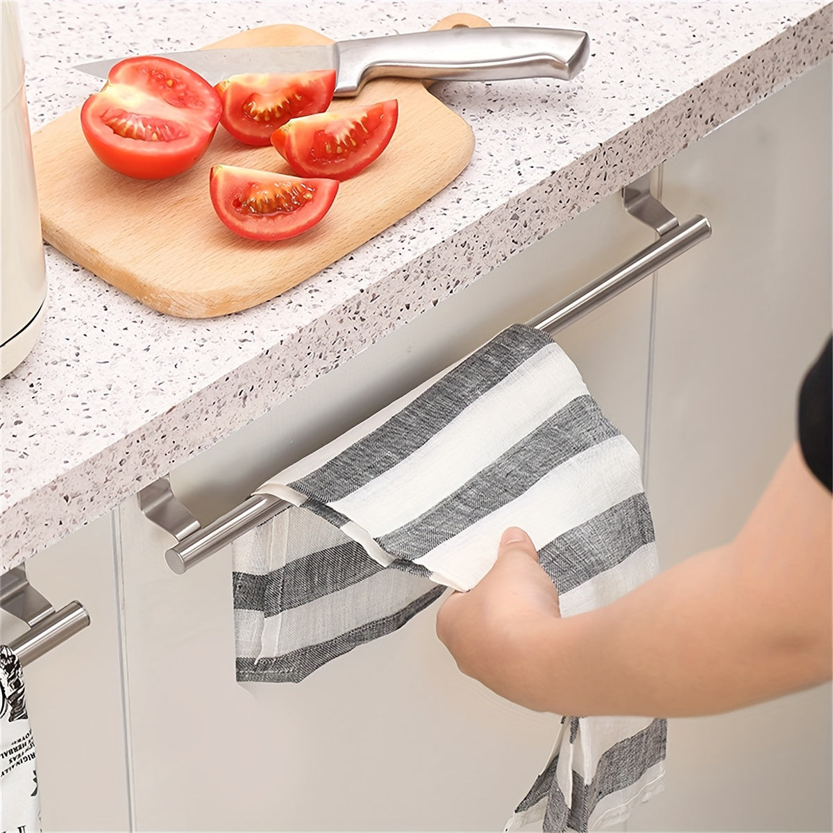 Stainless Steel Towel Rack No Drilling Bathroom Single Pole with Pendant Storage