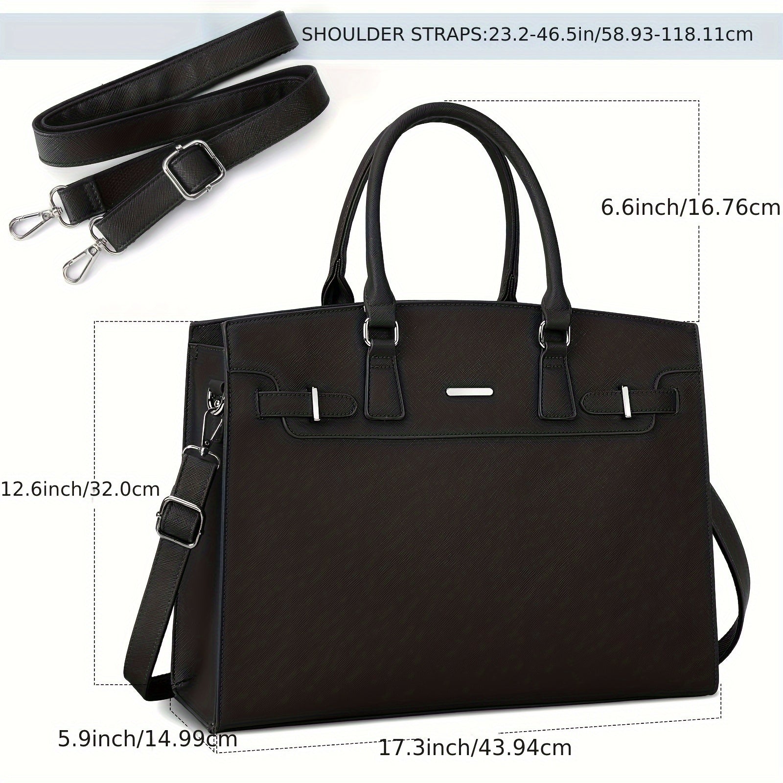 Women's Waterproof Faux Leather Laptop Briefcase with Adjustable Strap Black