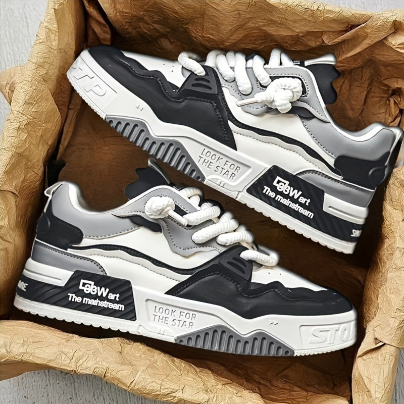 Men's Skateboarding Sneakers Low Top PU Canvas Thick Sole Casual Hiking Sports Shoes