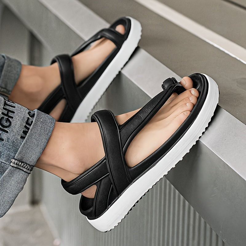 Women's EVA Flat Sandals Black and White Slip-On Open-Toe Casual Shoes