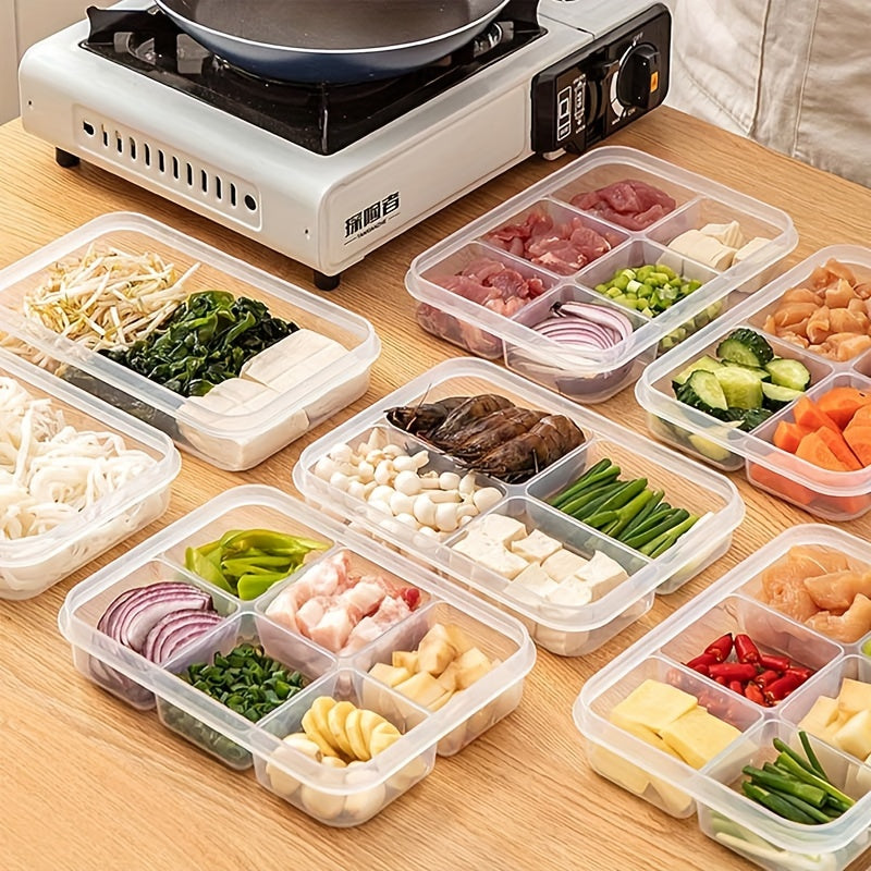 recipiente de almacenamiento de comida de plástico con tapa, 4/6 compartimentos, reutilizable, tapa abatible