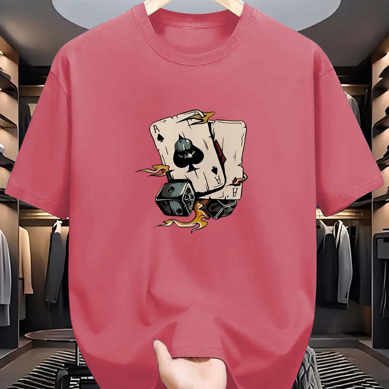 Erkaklar uchun Spades printli futbolka, 100% polyester, yumshoq bo'yin, cho'ziluvchan, yozgi moda, qisqa yeng, oddiy kesim, 180gsm mato.