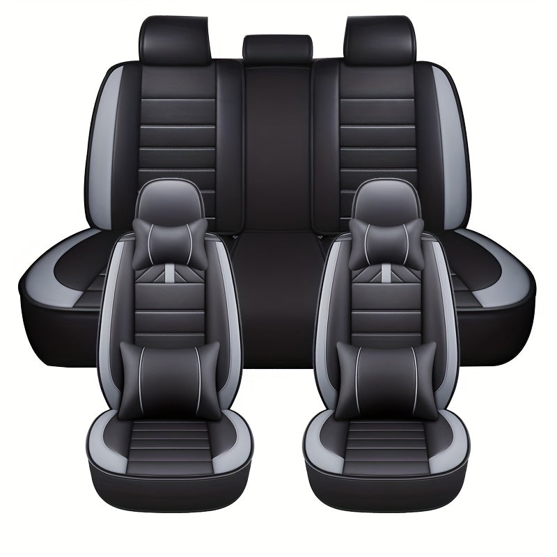 Funda de asiento para coche de cuero sintético para todas las estaciones, cobertura completa para asiento, compatible con coches de cinco plazas