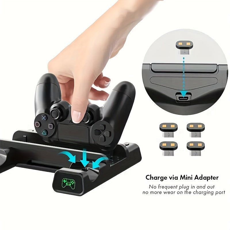 Soporte de enfriamiento para PlayStation 4 con indicador de luz de carga para mando, ranura para discos y almacenamiento para tarjetas de juego