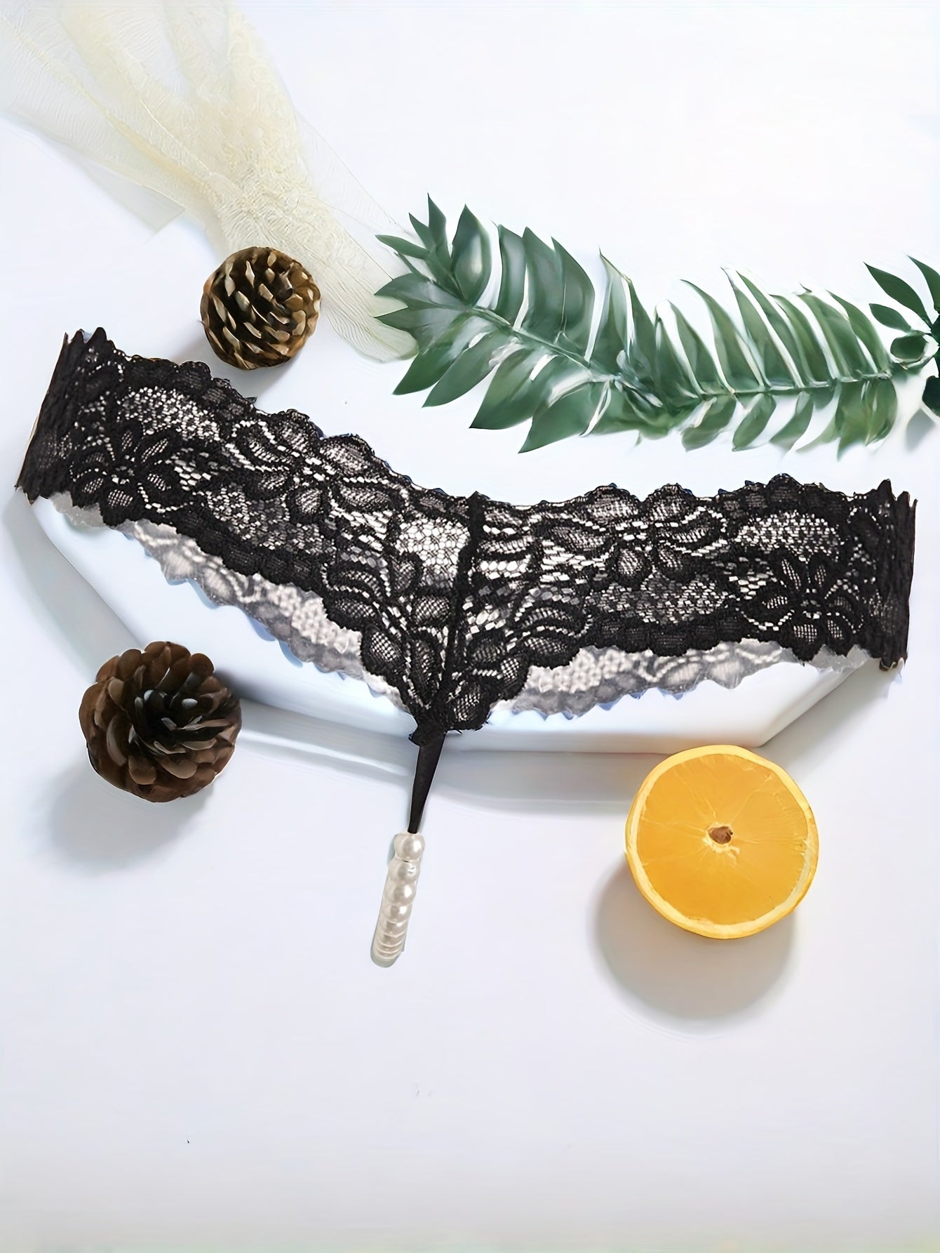 Women's Elastic Lace Beaded Thong Panties Underwear