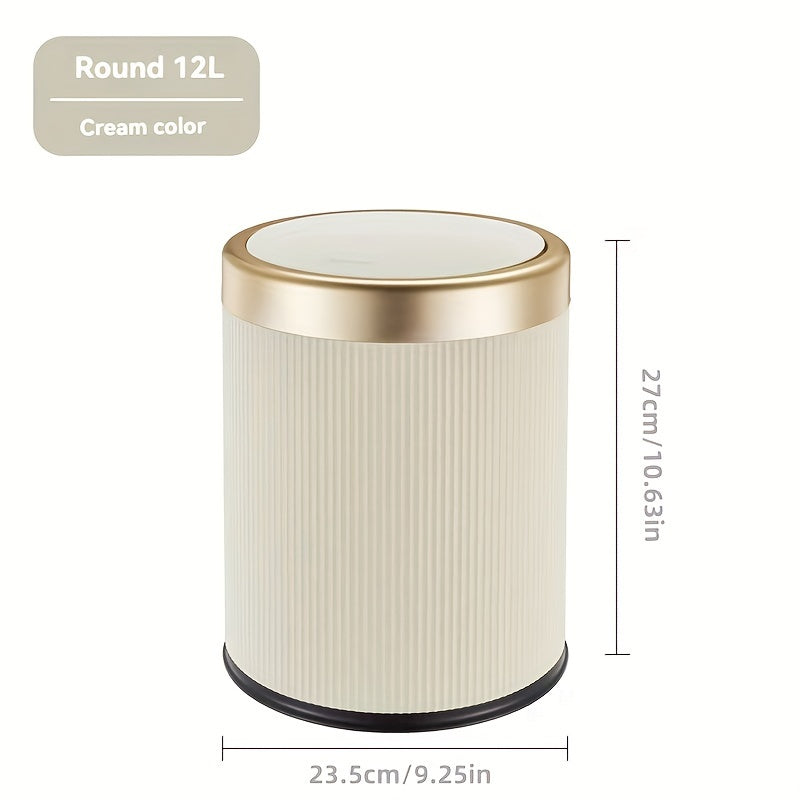 Cylindrical Plastic Trash Can with Manual Lift Lid for Kitchen Bedroom Living Room