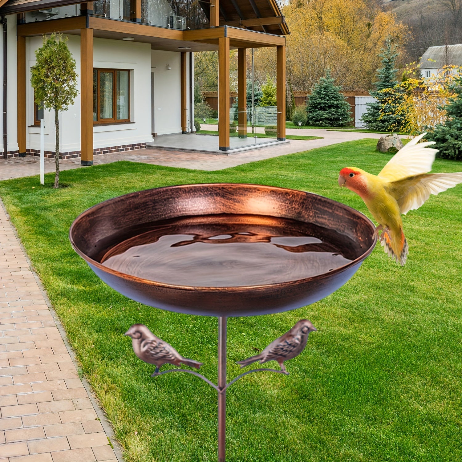 Metal Bird Bath with Ground Stake for Garden Lawn and Villa Decoration