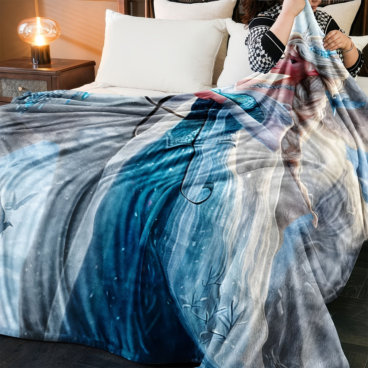 Unicorn Snow and Ice Art Blanket High-Necked Versatile Throw Bed Carpet Towel Quilt