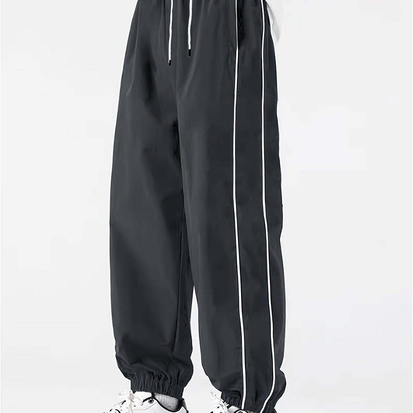 Men's Polyester Jogger Pants with Color-Blocking Stripes Casual Spring Fall Drawstring Waist