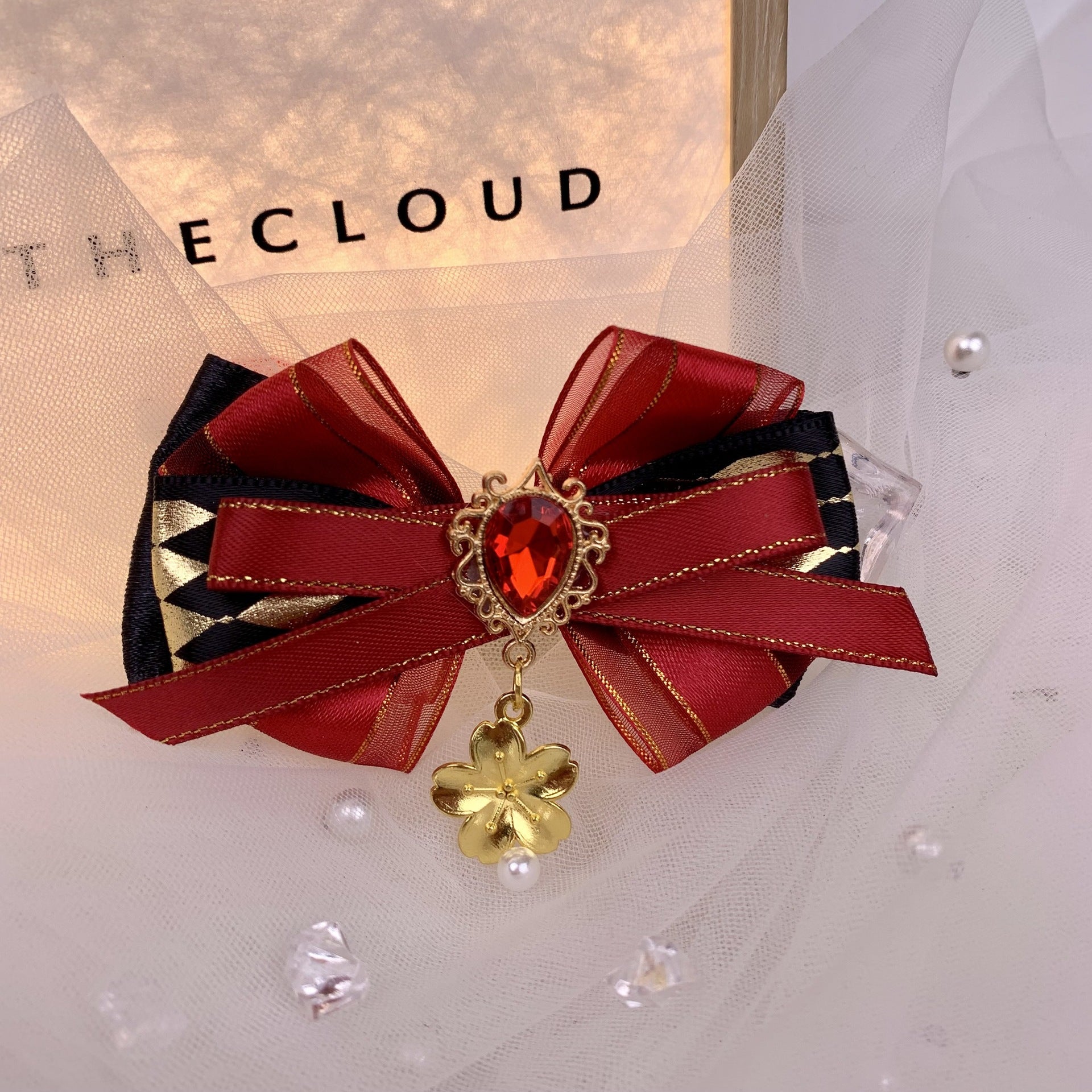 Elegant Velvet Bow Tie Brooch Pin with Rhinestone Accents - Perfect accessory for dress uniforms and formal wear