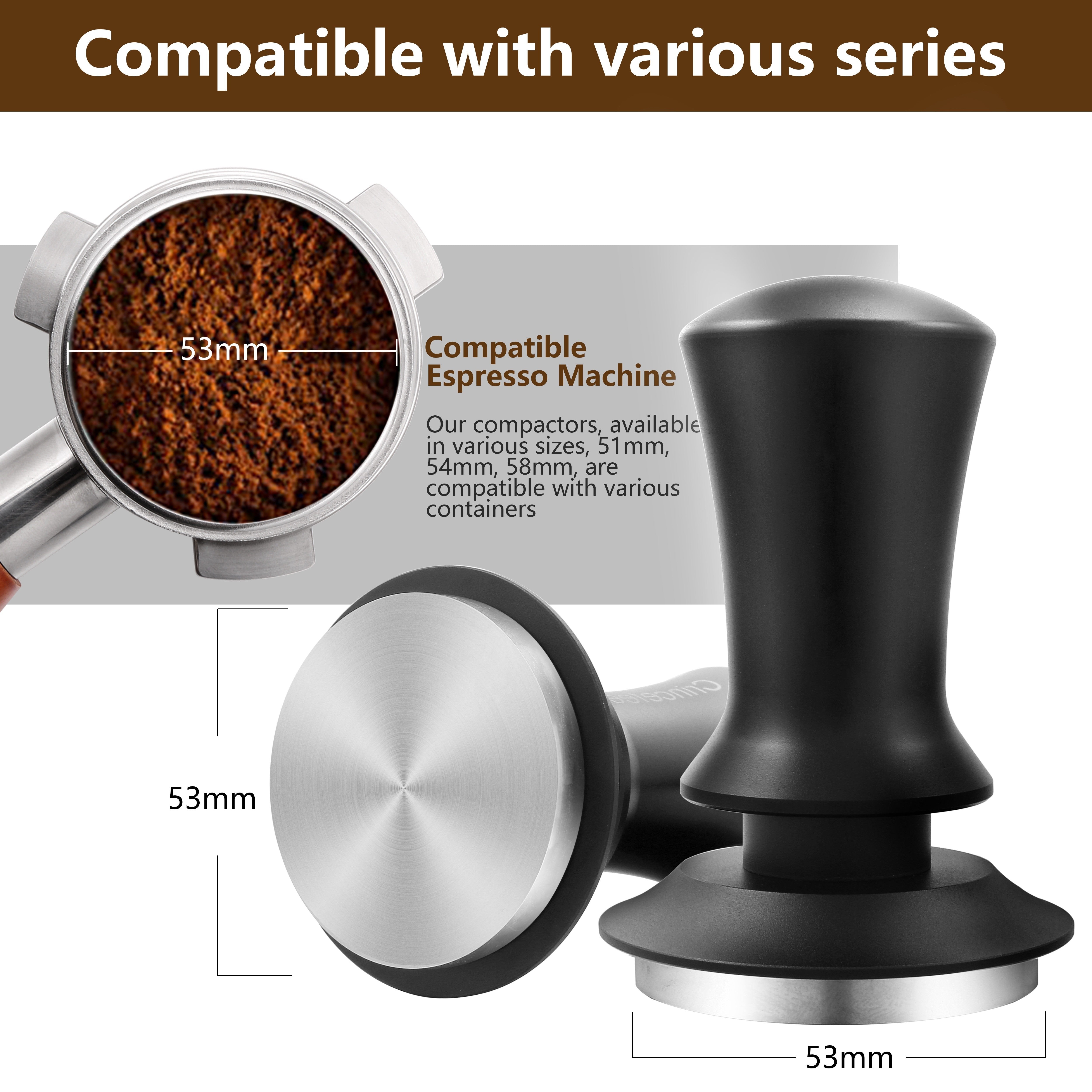 Espresso Tamper Set 51/53/58mm Spring Loaded Stainless Steel Base