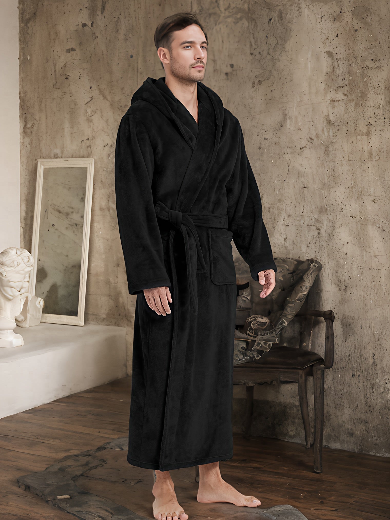 Couples Flannel Hooded Robe Long Sleeve Cozy Loungewear Fall Winter with Pockets