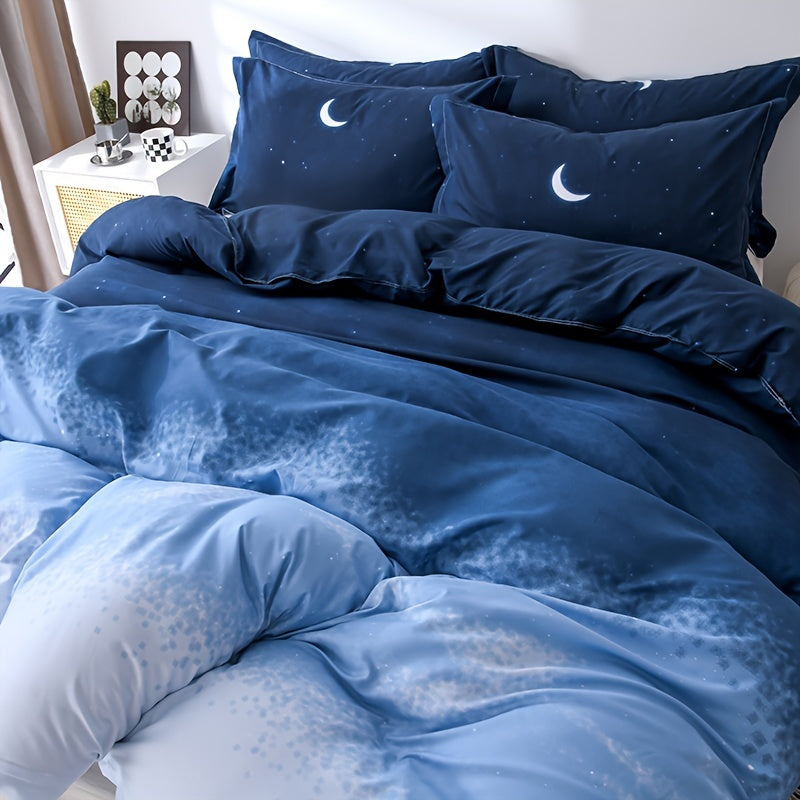 Night Sky Moon Print Bedding Set 3-Piece Duvet Cover and Pillowcases for Bedroom