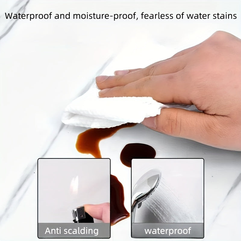 Marble Pattern Wall Stickers Glossy Washable Plastic Rectangular for Kitchen Bathroom