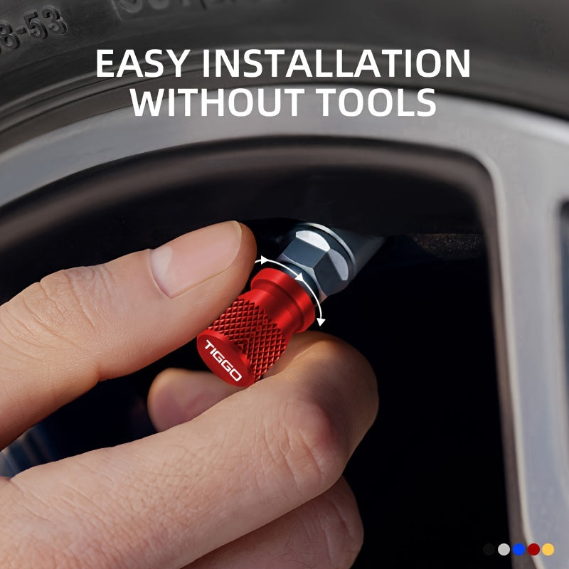 4 Pcs Aluminum Alloy Valve Caps Textured Black and Red Car Wheel Accessories