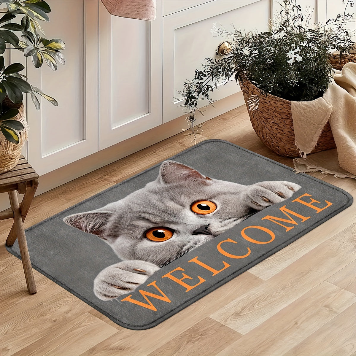 Cat-Inspired Non-Slip Door Mat Durable Polyester Entrance Rug for Home Decor
