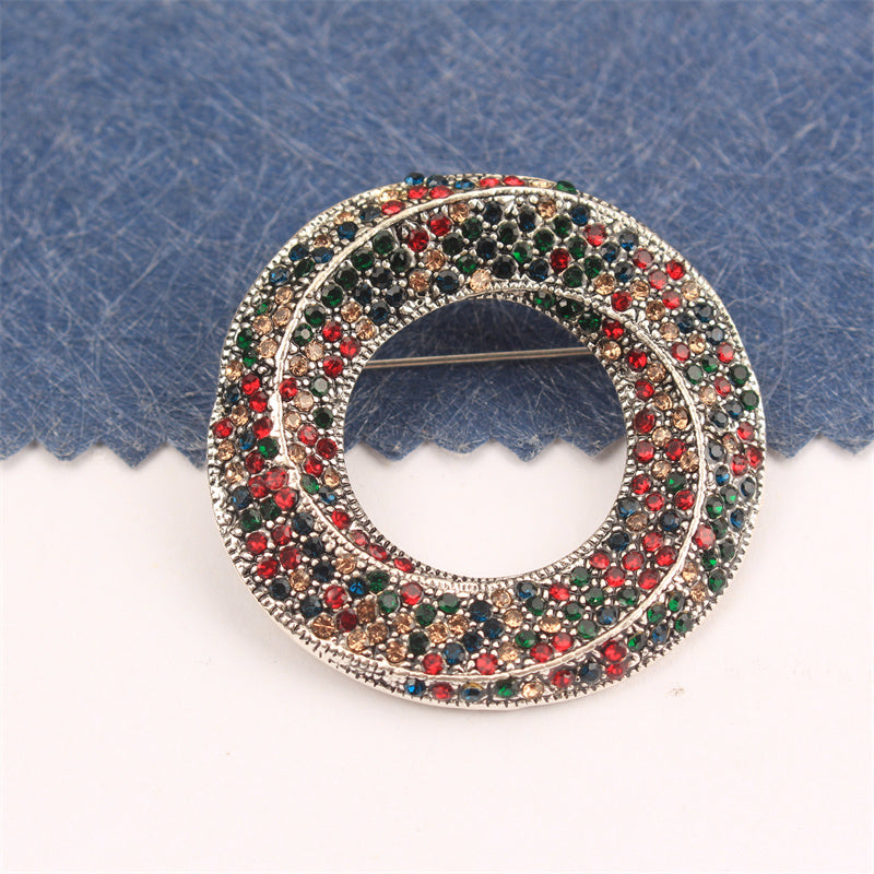 Rhinestone Circle Brooch for Women Jewelry Elegant Accessory for Clothing Bags Hats