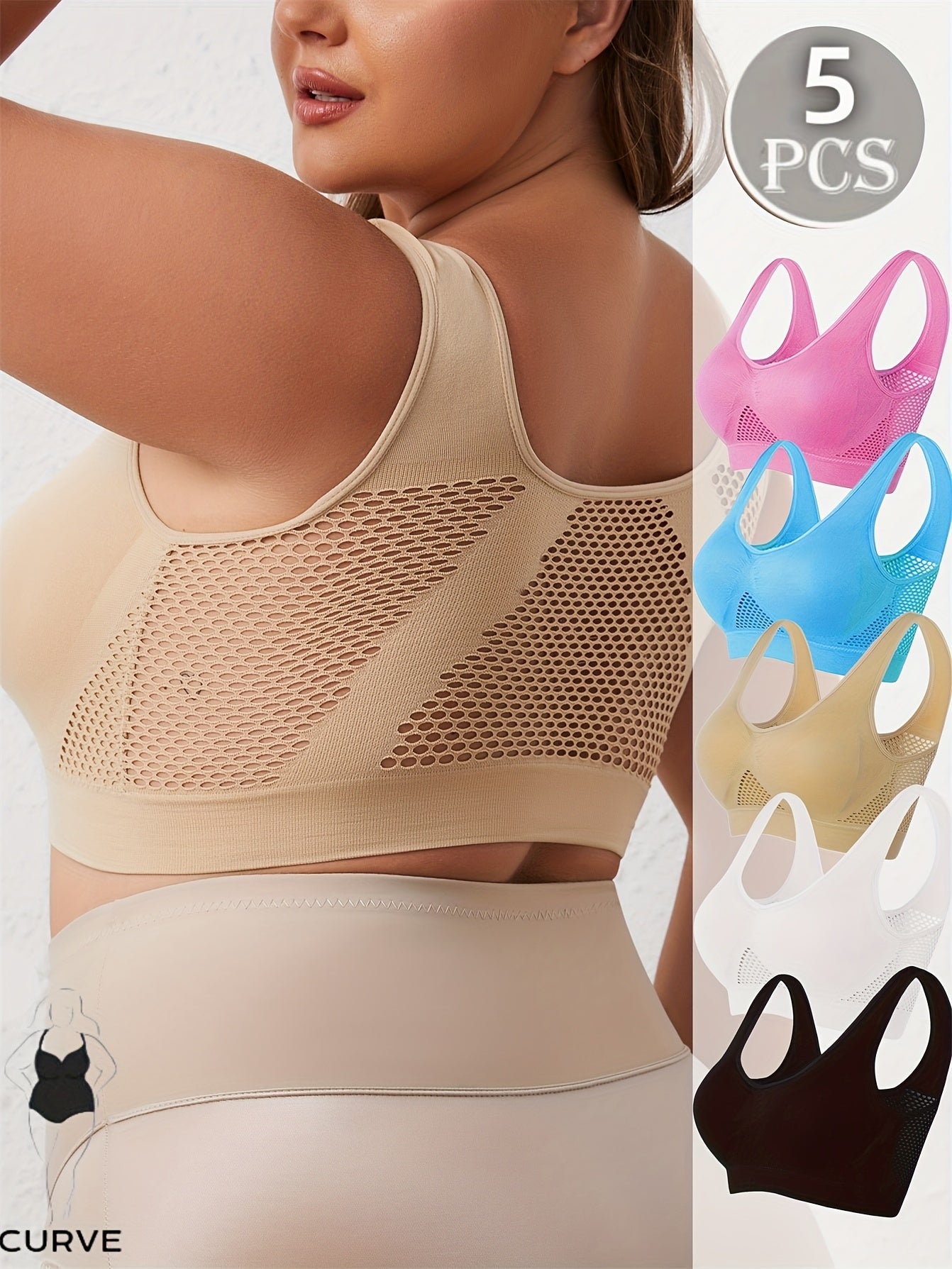 Women's Plus Size Mesh Sports Bra Double Layer Breathable Running Fitness Underwear