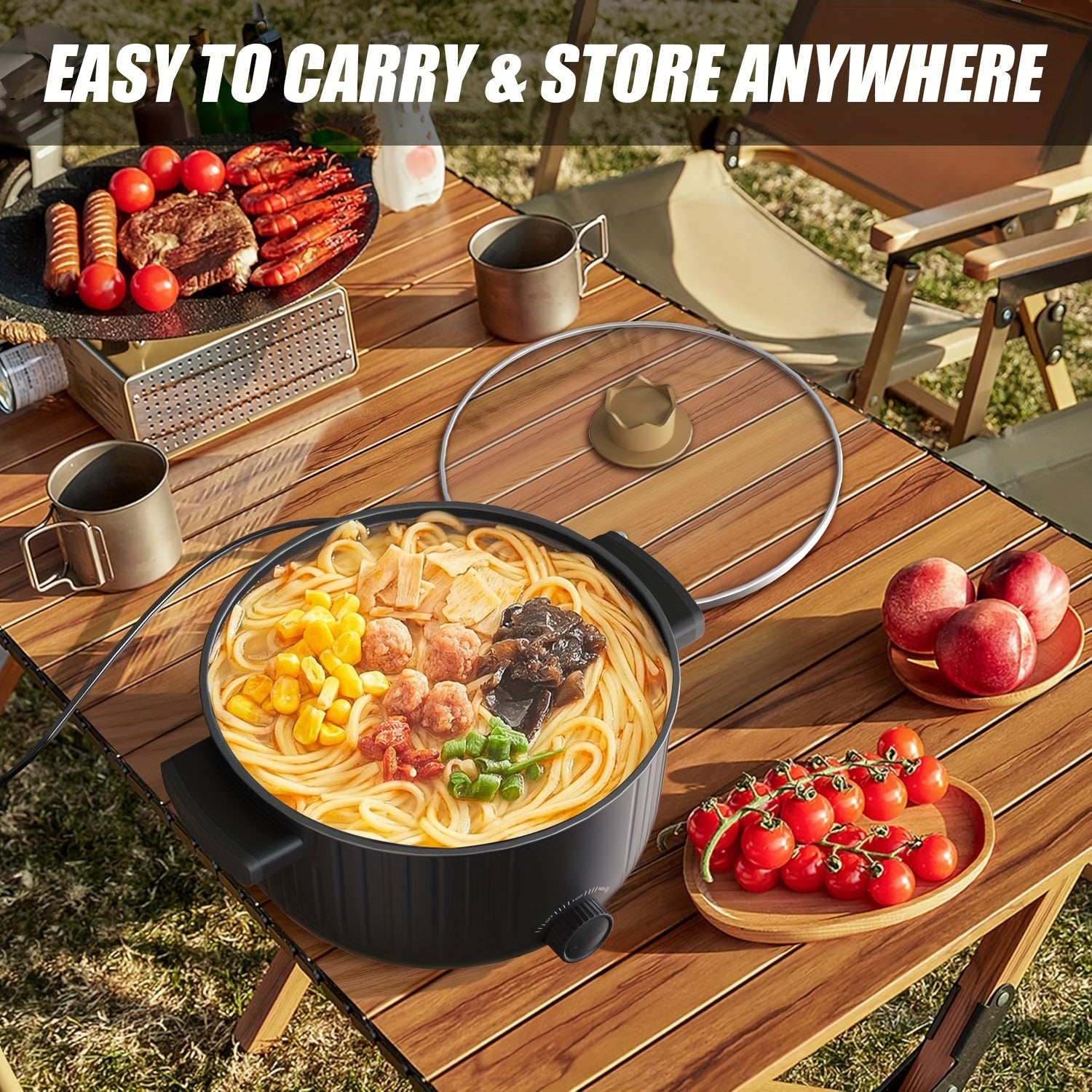 Electric Cooking Pot 3L 1000W Non-Stick Steaming Soup Noodles Portable for Dorms Offices Travel