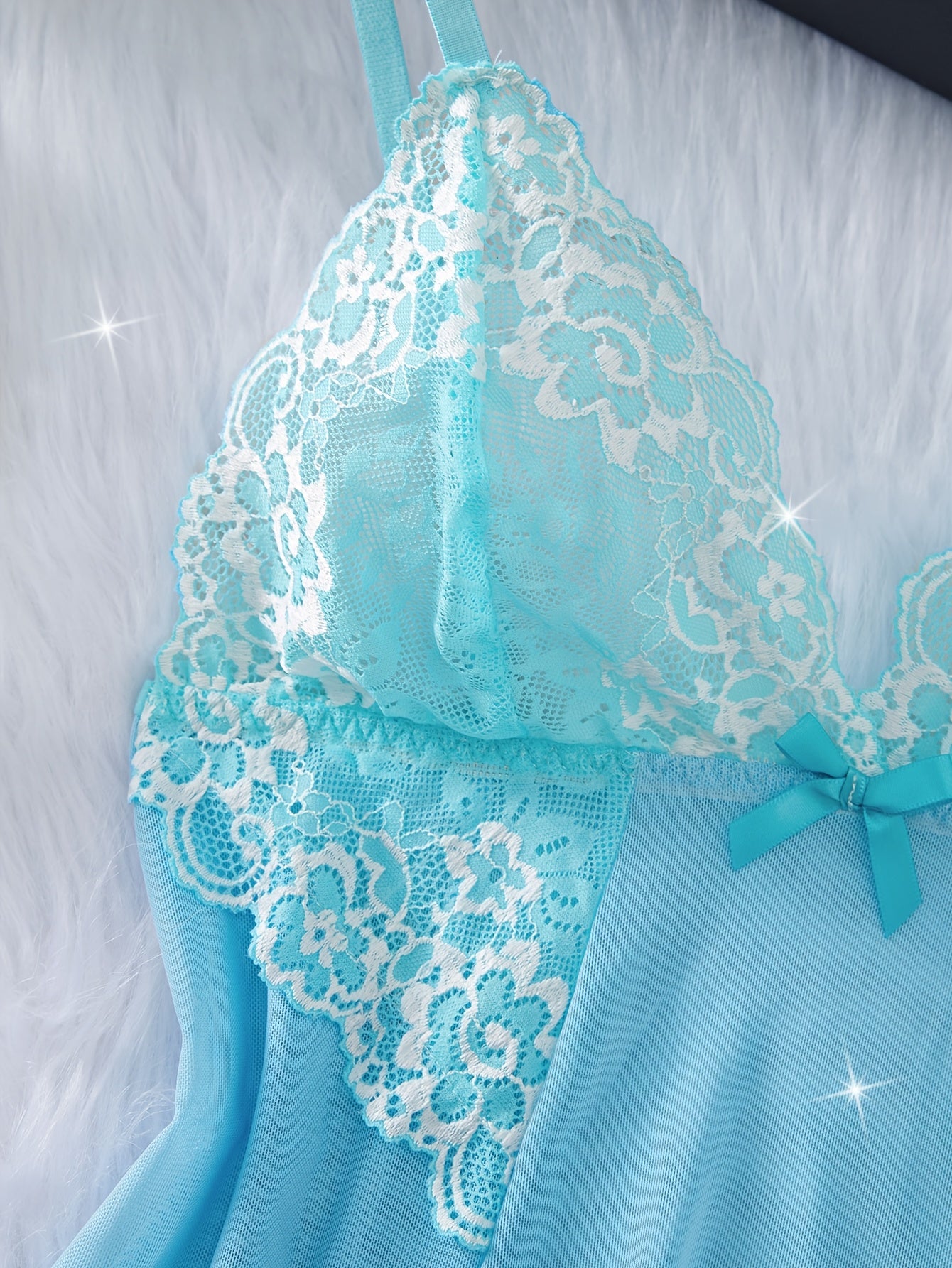 Women's Floral Lace Lingerie Set with V-Neck Nightgown Thong and Bow-Knot