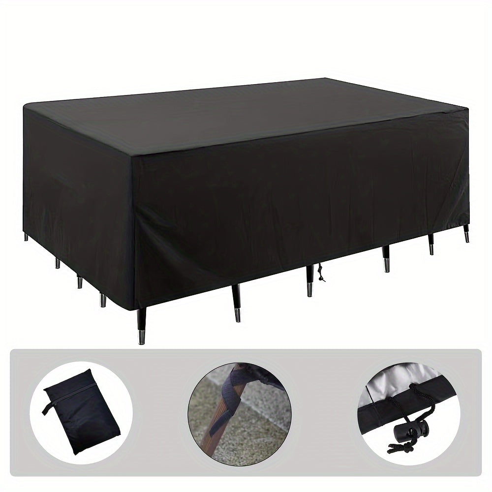 210D Oxford Cloth Outdoor Square Table and Chair Cover Black Patio Furniture Protector