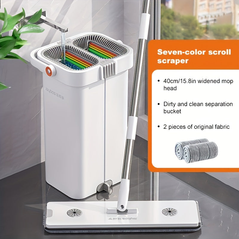 7-Color Flat Mop and Bucket Set with Microfiber Pads for Tile Hardwood Floors