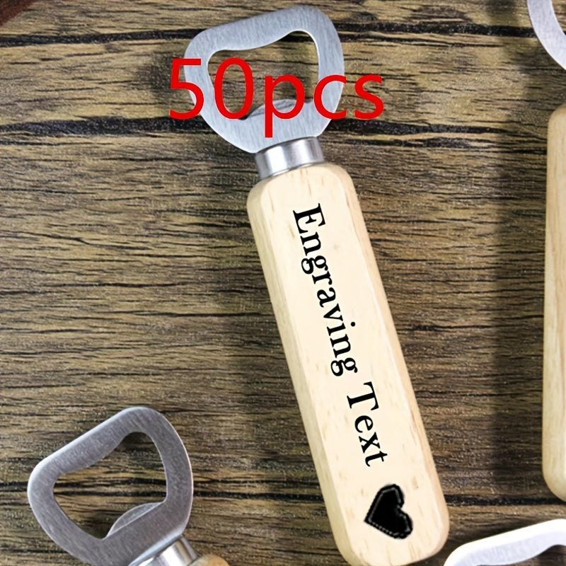 Pack of 50 Custom Engraved Wood Handle Bottle Openers Stainless Steel Beer Soda Opener