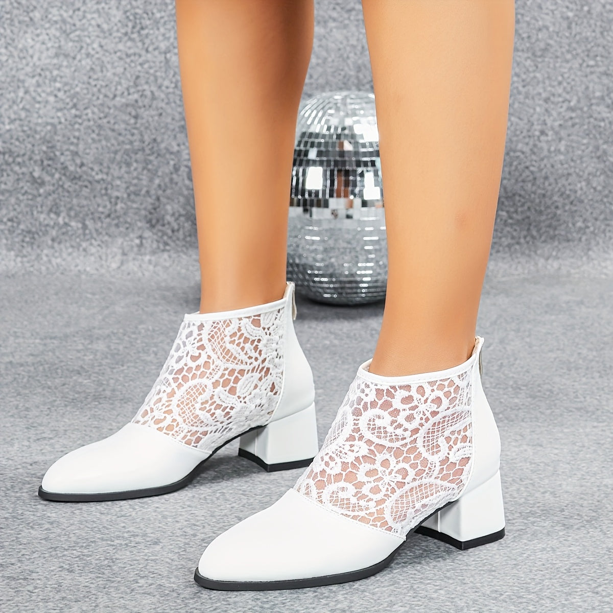 Women's Retro Lace-Up Chunky Heel Ankle Boots with Zipper Breathable Fabric