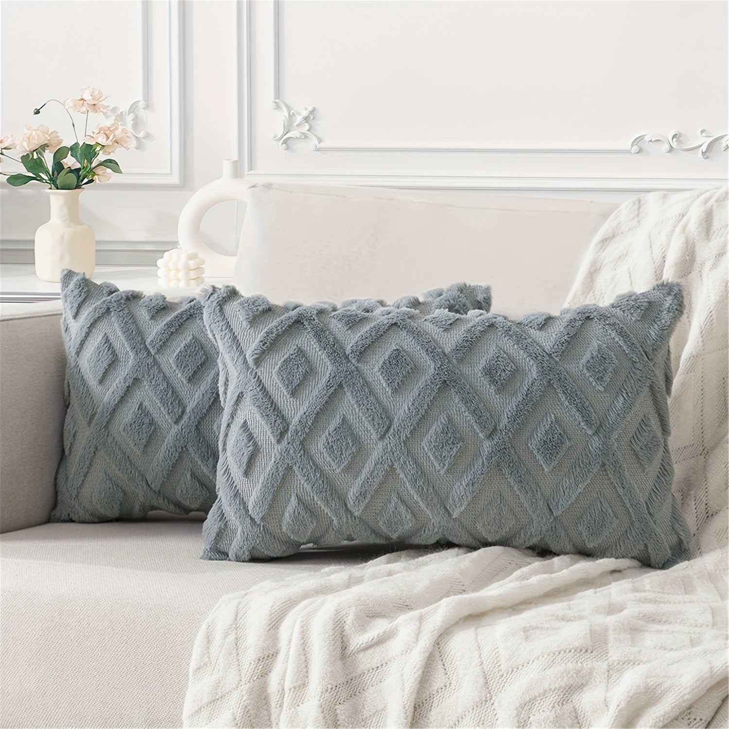 Beige Faux Wool Throw Pillow Covers 18x18 Inches for Couch Sofa Decor