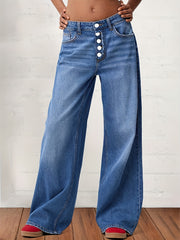 Women's Plus Size High-Waisted Wide Leg Jeans Casual Stretch Denim All-Season