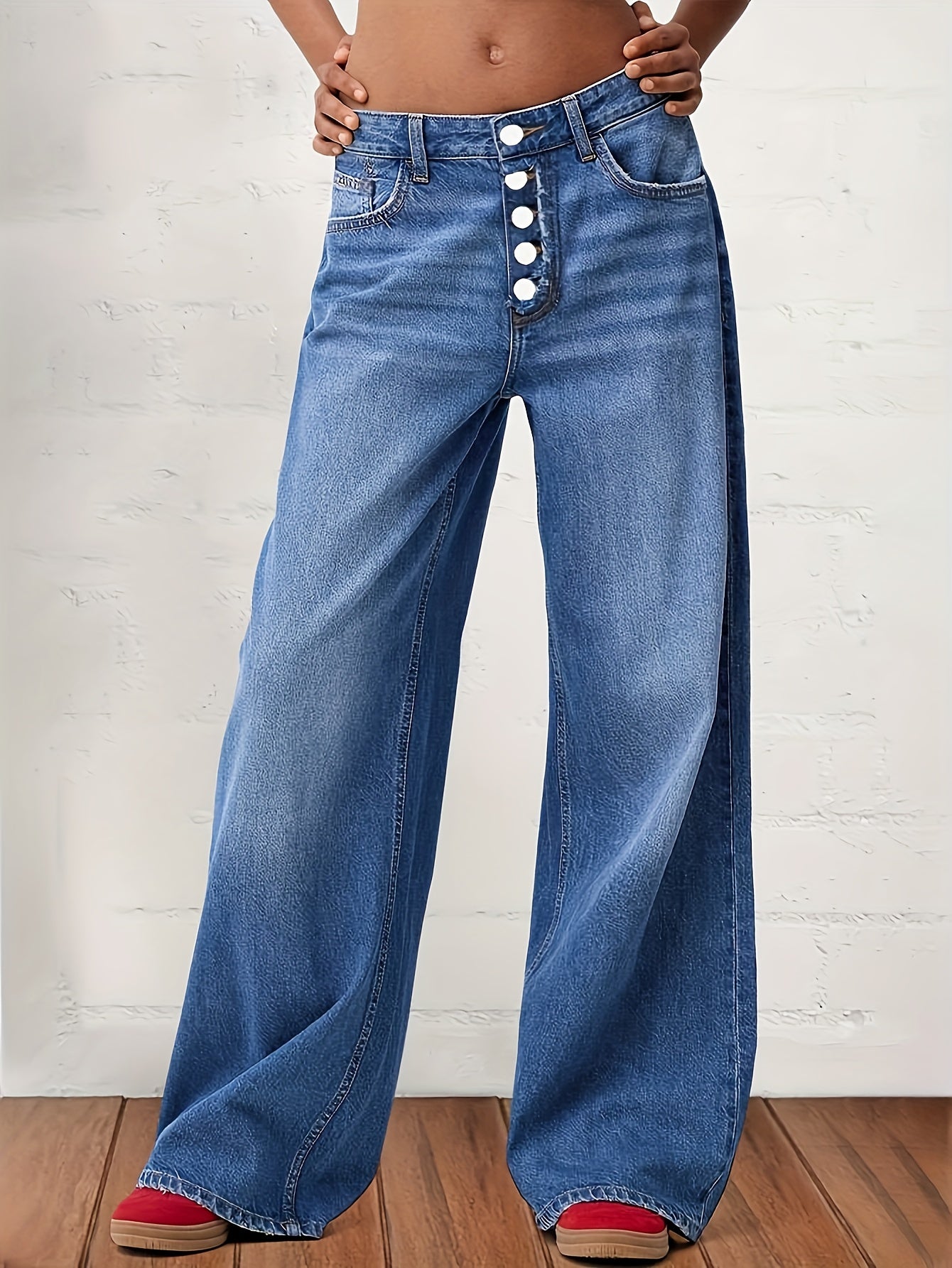 Women's Plus Size High-Waisted Wide Leg Jeans Casual Stretch Denim All-Season