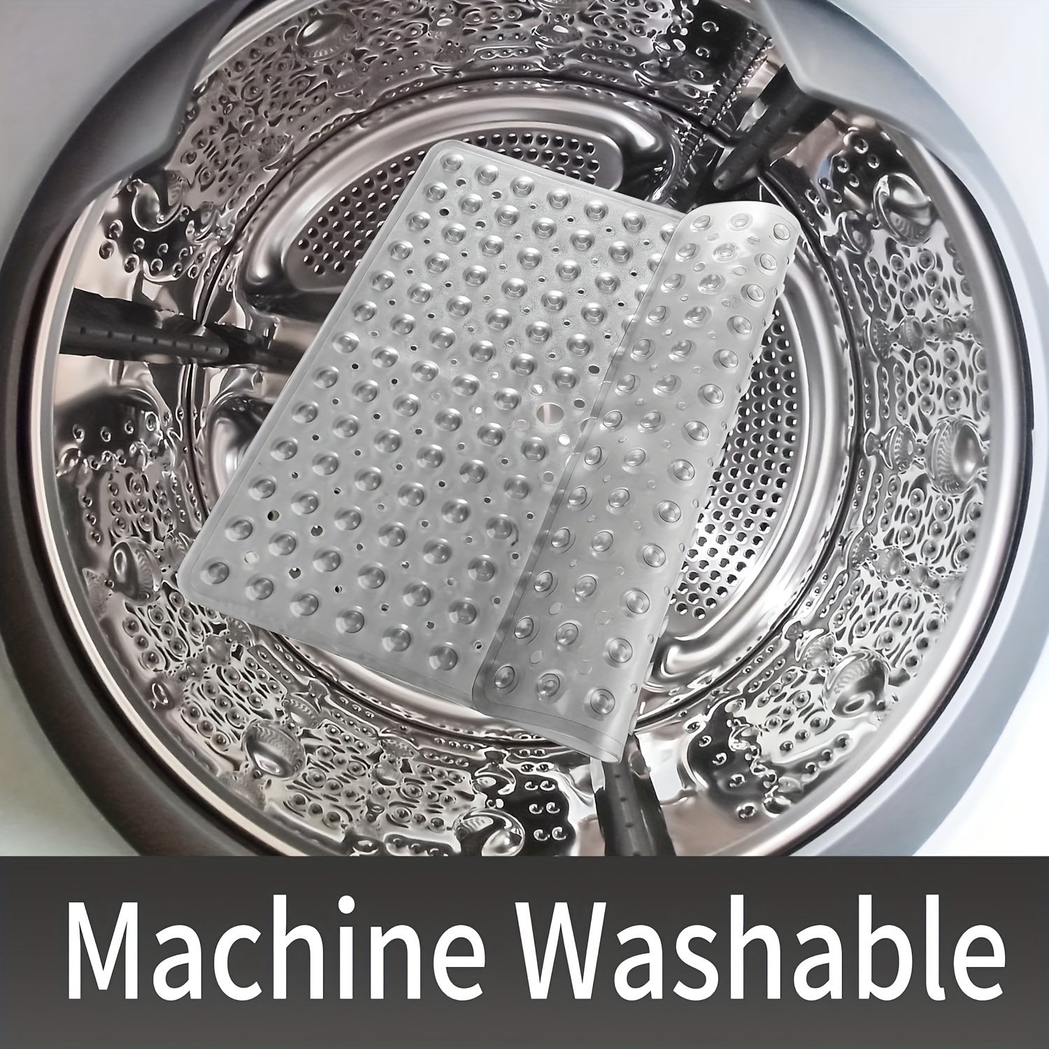 Alfombrilla cuadrada antideslizante para bañera con ventosas, orificio de drenaje, lavable a máquina, seguridad en el baño