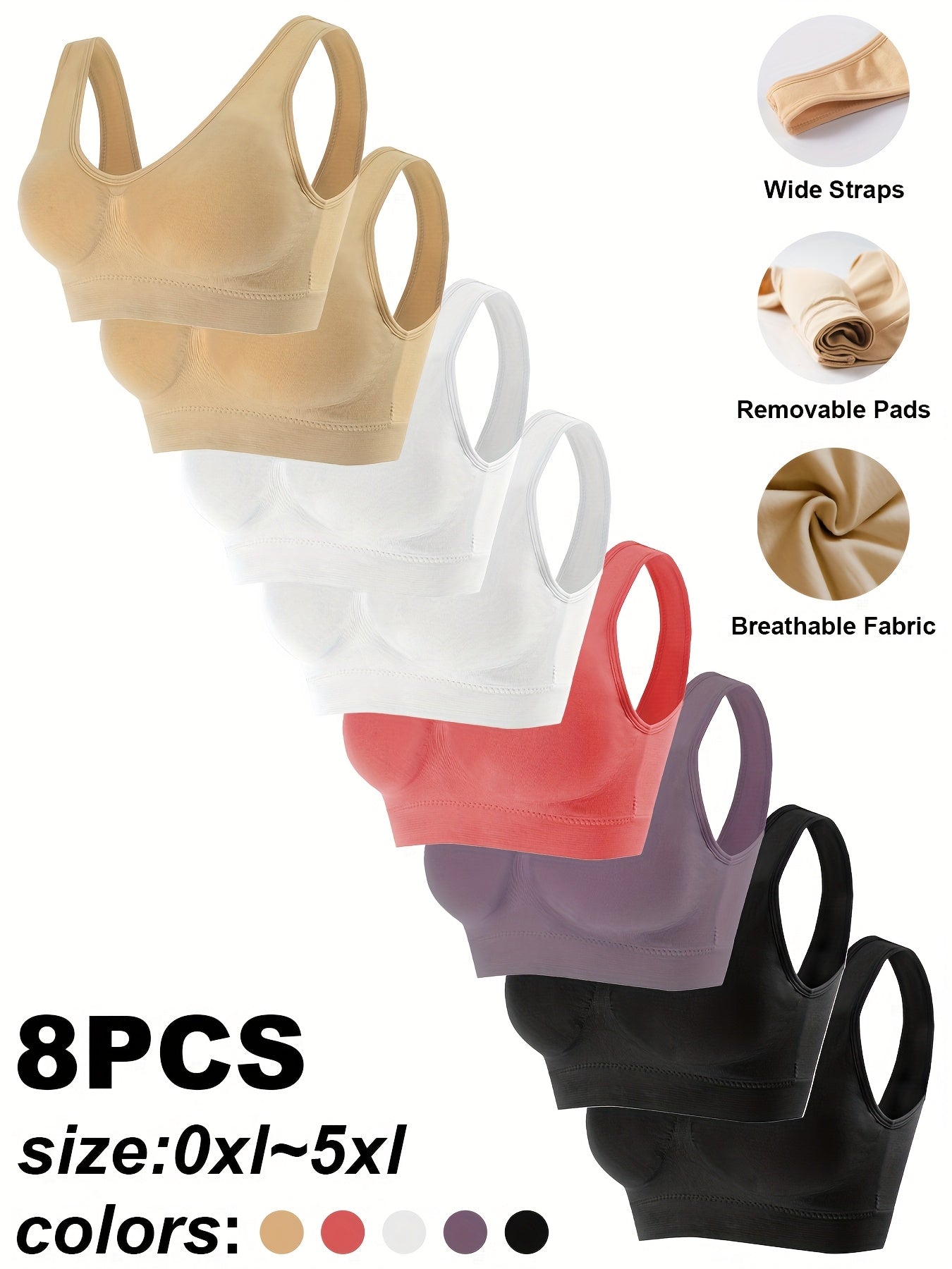 Plus-Size Wireless Sports Bra Seamless Cross-Back Removable Pads