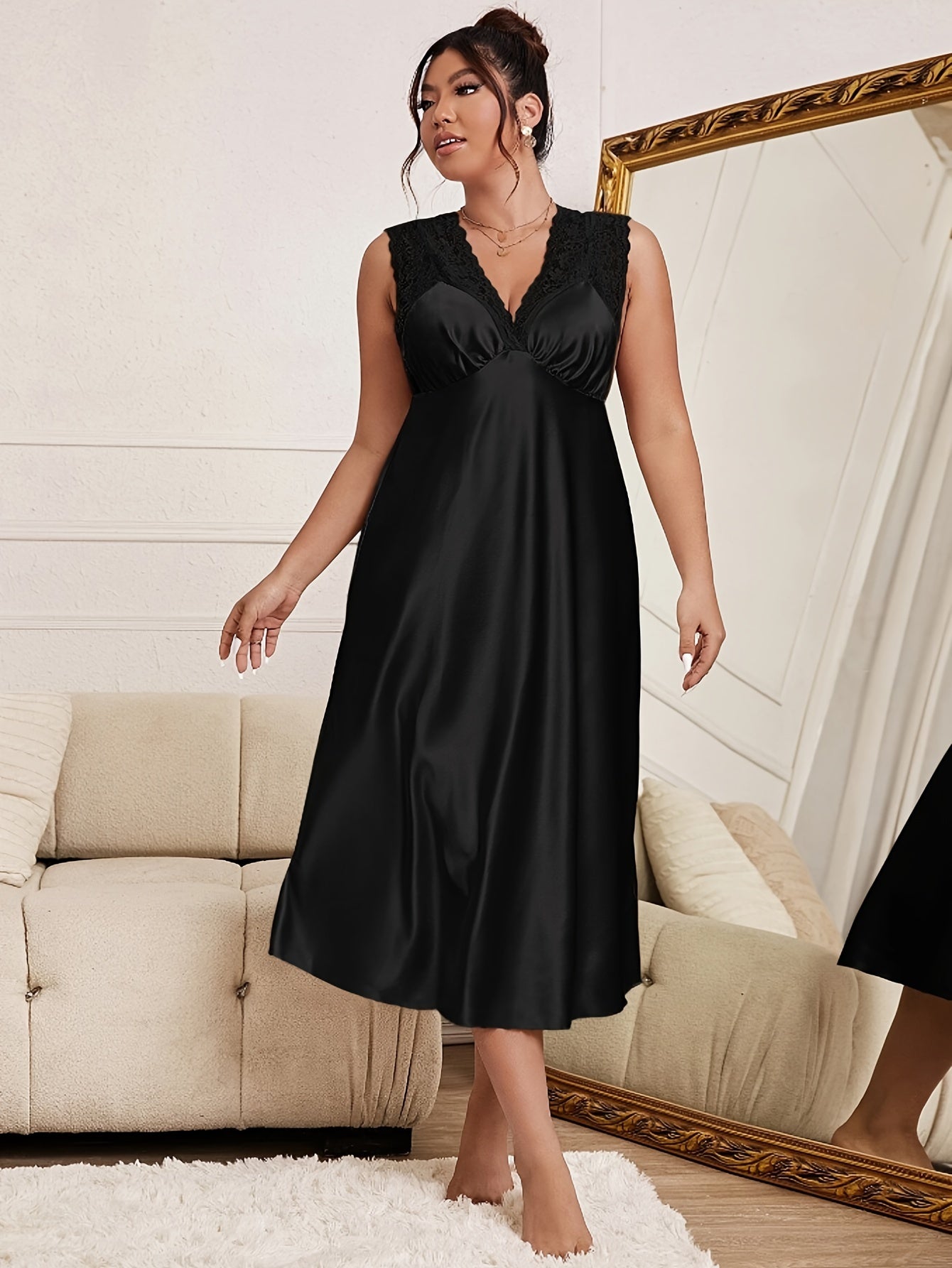 Women's Nightgown with Lace Trim Strapless Solid Color Polyester Elastane All Season