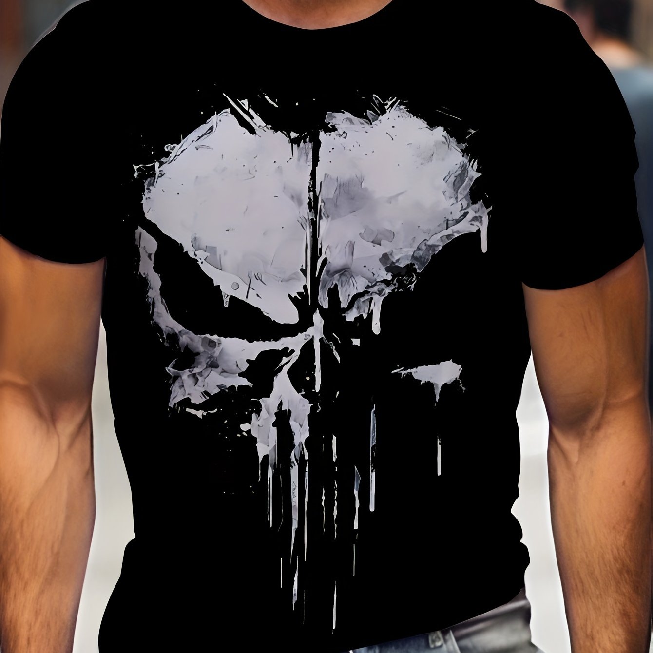 Men's Plus Size Crew Neck Short Sleeve T-Shirt with Skull Pattern 3D Print Polyester Casual