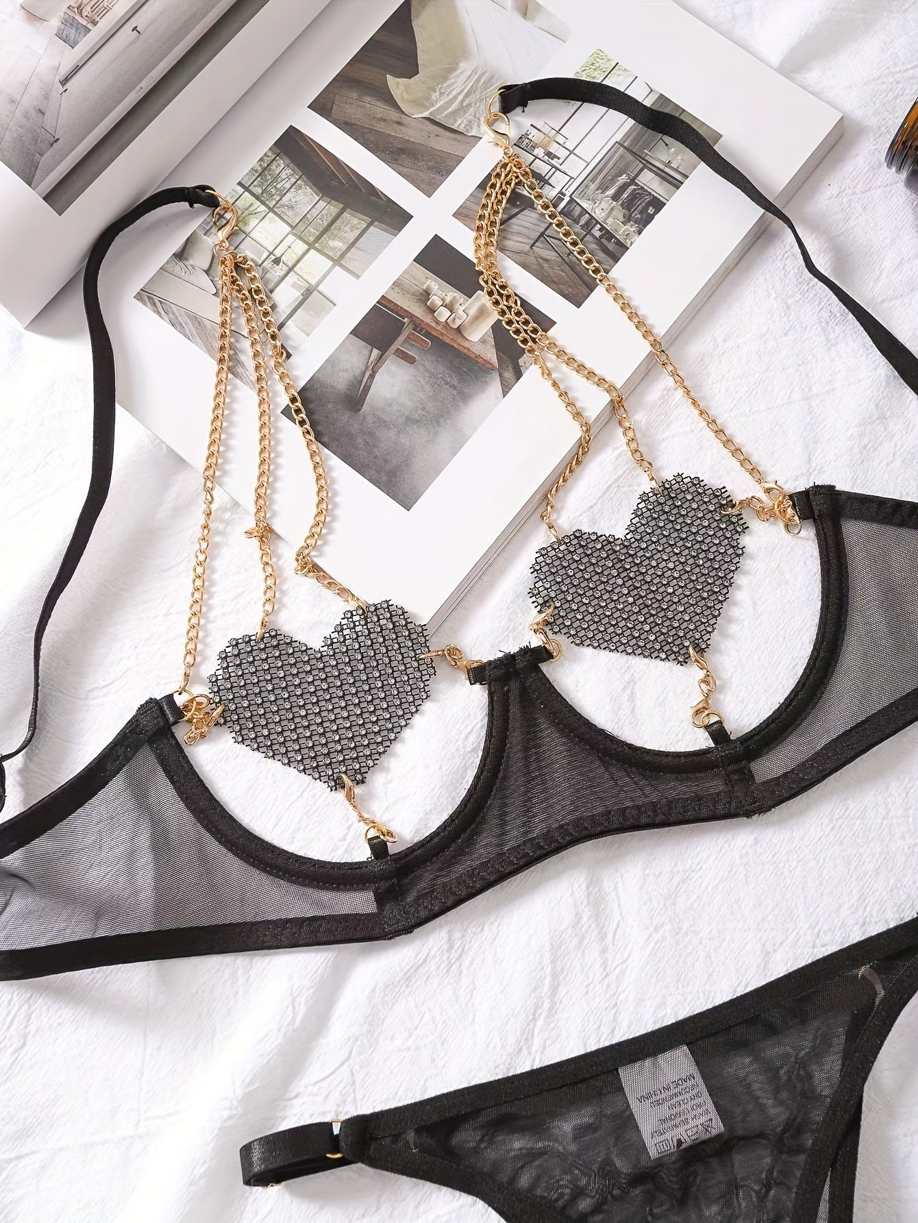 Women's Lace Seductive Lingerie Set with Adjustable Straps and Floral Design