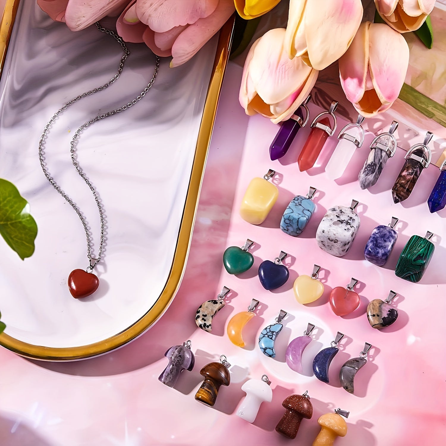 20 Retro Moon-Shaped Pendant Jewelry Making Kit with Black Leather Necklace Chains