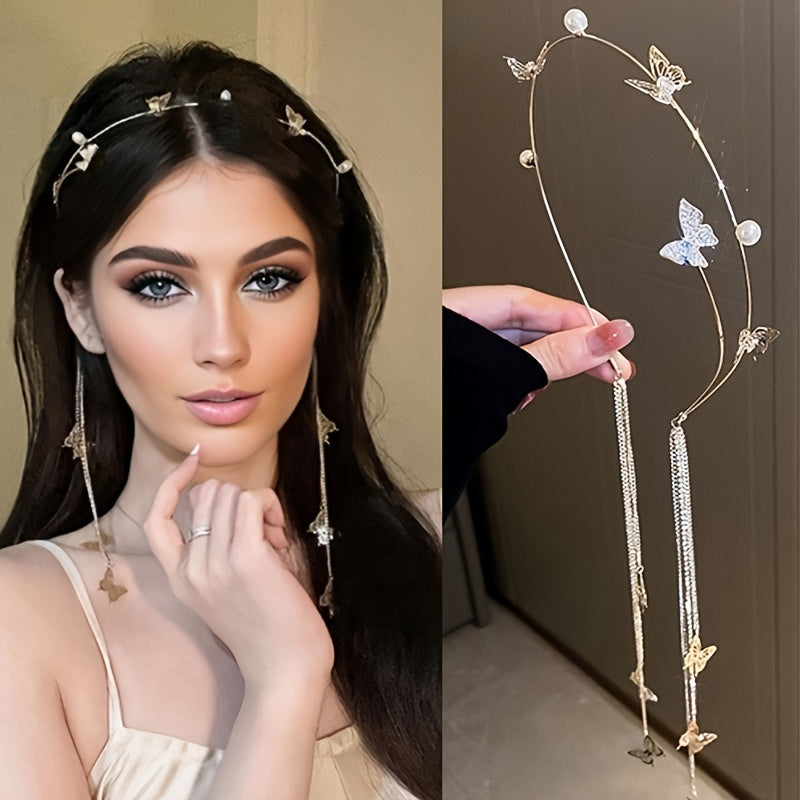Women Butterfly Tassel Headband Hair Accessory for Photography and Hair Decoration
