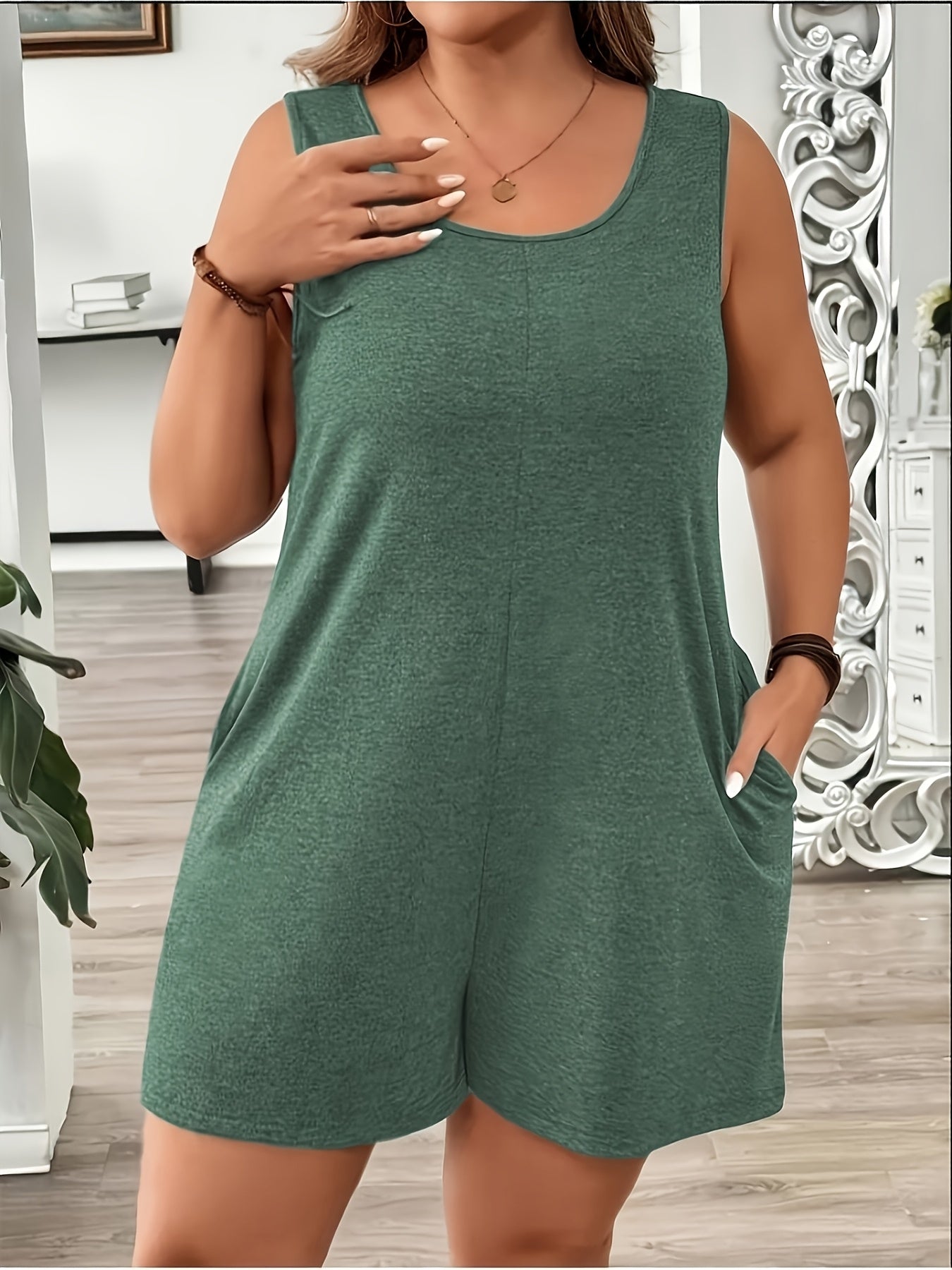 Plus Size Women's Romper Set with Pockets Loose Fit Breathable Spring Summer