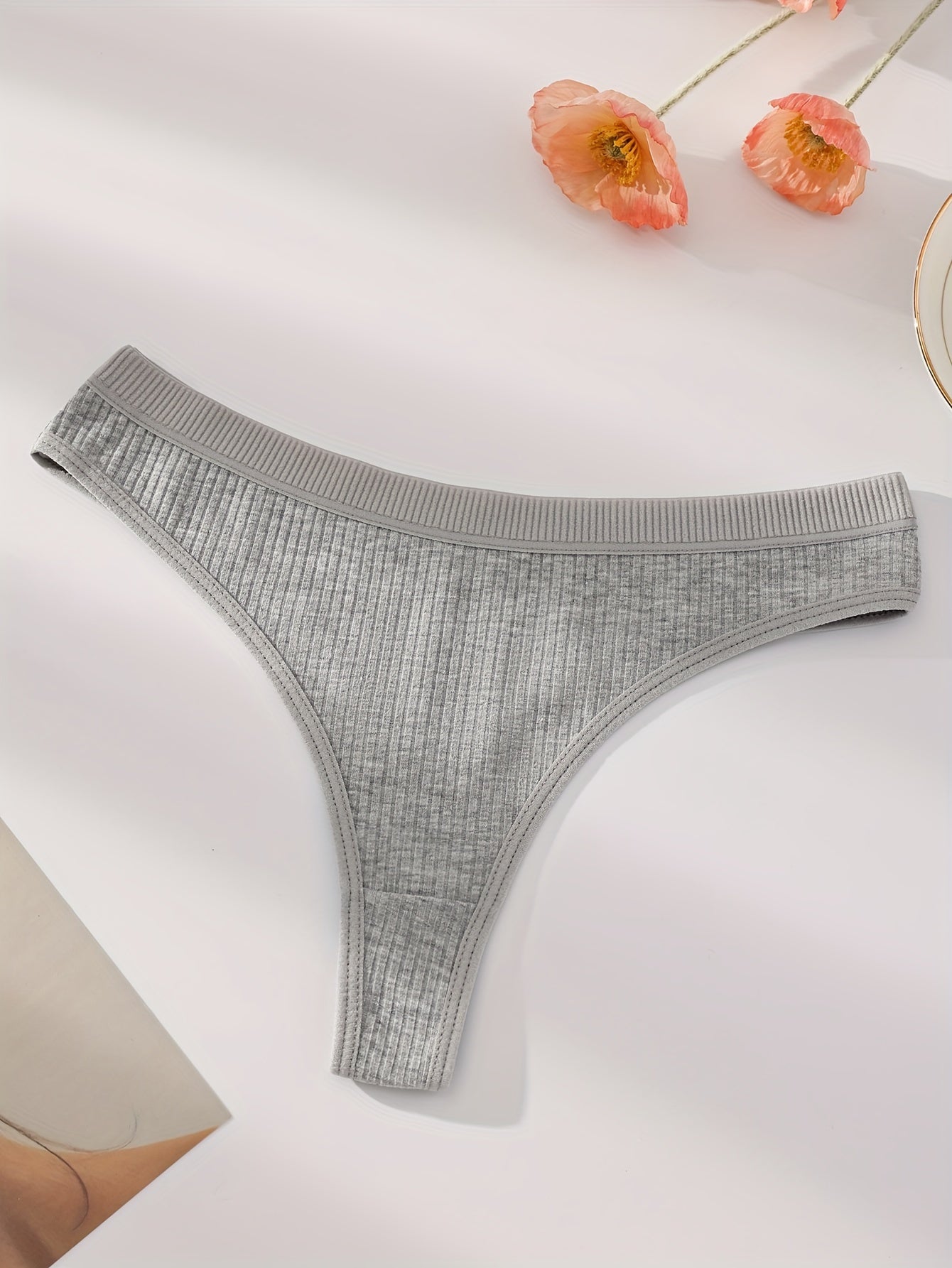 7-Pack Women's Ribbed Seamless Thongs V-Strings Comfortable Fit Solid Color