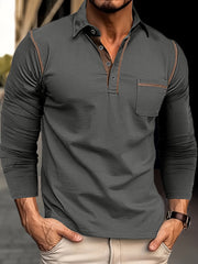 Camisa Henley de manga larga de talla grande para hombre con bolsillo en el pecho, punto de algodón y poliéster, para otoño y primavera